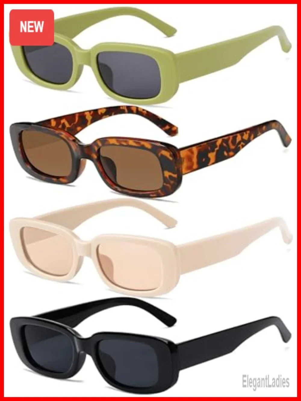 4 Pcs Retro Vintage Square Rectangle Sunglasses UV400 Protection Y2K Trendy